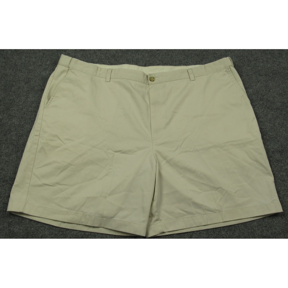 LL Bean Chino Short Men 46x8 Ivory Comfort Waist Flat Front Cotton Summer Casual